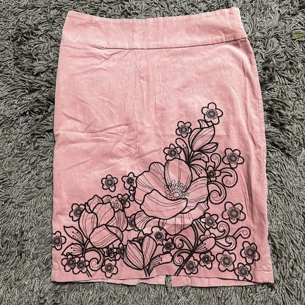 Y2K Monteau Velvety Pink Embroidered Midi Skirt Size L